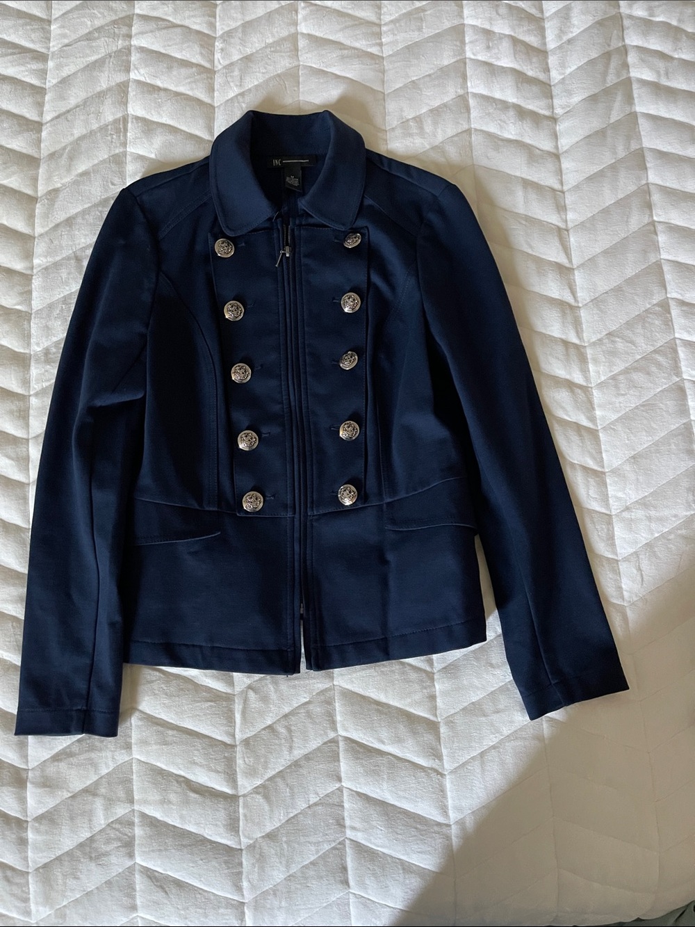 INC International Concepts Navy Double-Breasted Military Jacket